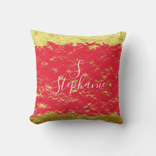Cojín De Exterior Purpurinoso Rojo Relieve metalizado dorado Esparce