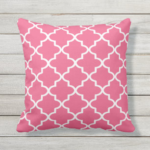 Cojín De Exterior Quatrefoil marroquí rosa y blanco moderno
