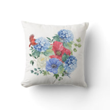 Ramo floral rojo/blanco/azul con pájaros