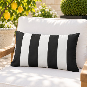 Cojín De Exterior Rayas anchas de cabana blancas y negras en negrita