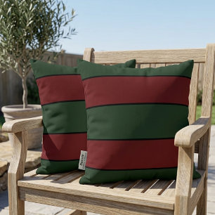 Cojín De Exterior Rayas Clásicas Navideñas Verdes y Rojas