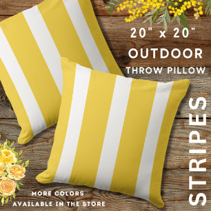 Cojín De Exterior Rayas De Avenamiento De Verano Amarillo Y Blanco