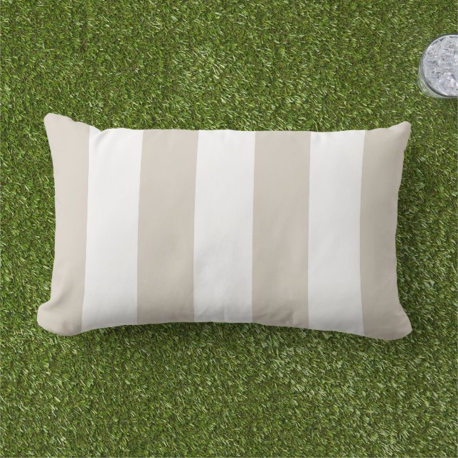Cojín De Exterior Rayas de Cabaña Beige Claro y Blanco (Césped)