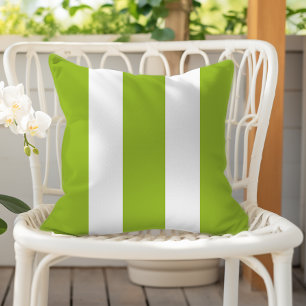 Cojín De Exterior Rayas de Cabaña Blancas y Verde Lima de Moda