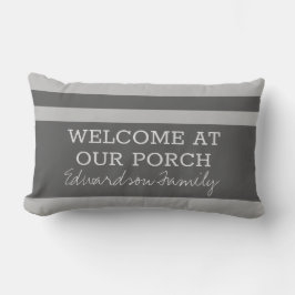 Cojín De Exterior Rayas grises bienvenida porche familiar nombre ext