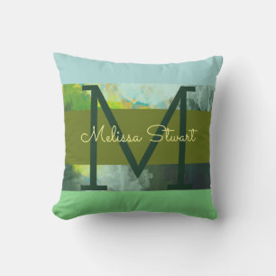 Cojín De Exterior rayas y monogramas abstractos, de color verde