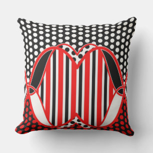 Cojín De Exterior Rayas y puntos abstractos / blanco rojo negro - al