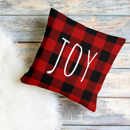 Cojín De Exterior Red Buffalo Plaid & Joy | Feliz feriado