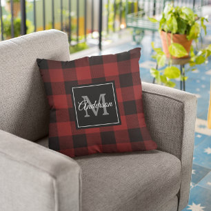 Cojín De Exterior Red Buffalo Plaid   Personal Inicial   Regalo