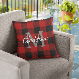 Cojín De Exterior Red Buffalo Plaid | Personal Inicial | Regalo