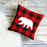 Cojín De Exterior Red Buffalo Plaid & White Bear<br><div class="desc">Red Buffalo Plaid & White Bear</div>