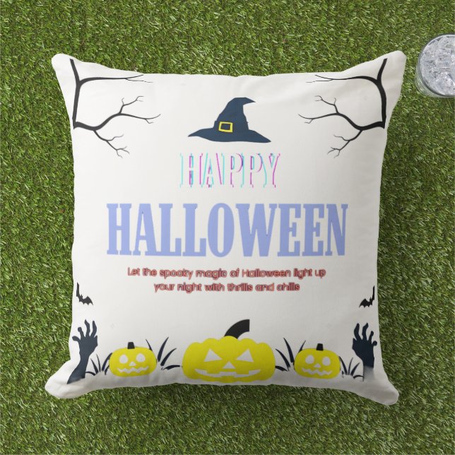 Cojín De Exterior Reloj de Calabaza y Fantasma de Halloween (Césped)