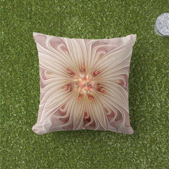 Cojín De Exterior Resumen Arte Fractal Peach Pastel Moderno (Césped)
