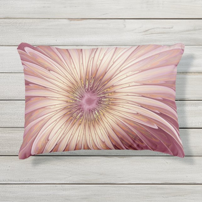 Cojín De Exterior Resumen Flor Arte Fractal y tonos de Borgoña (Anverso)