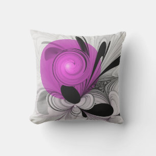 Cojín De Exterior Resumen Gris Negro Con Arte Fractal Magenta