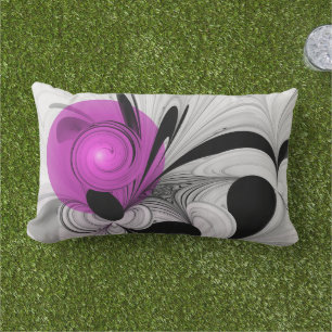 Cojín De Exterior Resumen Gris Negro Con Arte Fractal Magenta