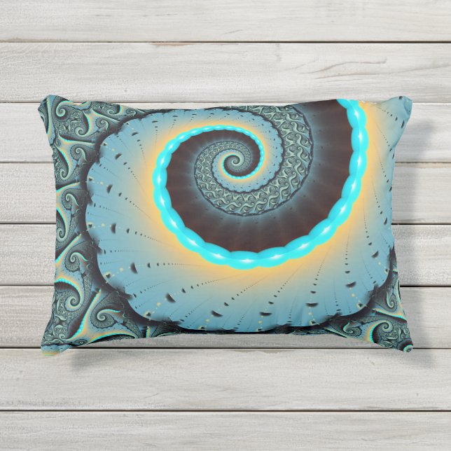 Cojín De Exterior Resumen Naranja azul turquesa espiral de arte frac (Anverso)