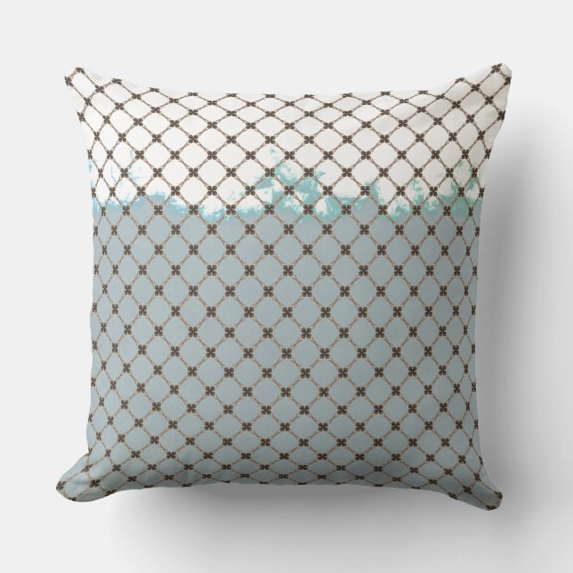 Cojín De Exterior Resumen Verde azulado, blanco, patrón de bronce (Anverso)