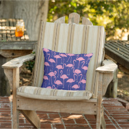 Cojín De Exterior Retro Hand-Drawn Flamingo | Tropical Pattern Navy