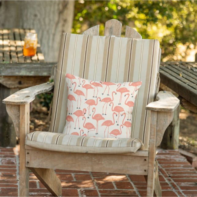 Cojín De Exterior Retro Hand-Drawn Flamingo | Tropical Pattern Peach (Silla)