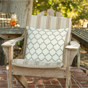 Cojín De Exterior Reversible Sage Green Ivory Boho Lattice Art
