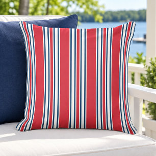 Cojín De Exterior Rojo Blanco y Azul Marino Raya Vertical Patriótica