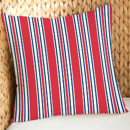 Cojín De Exterior Rojo Blanco y Azul Marino Raya Vertical Patriótica