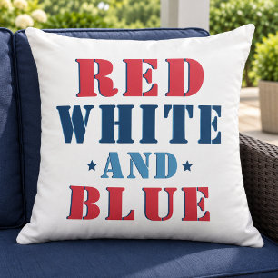 Cojín De Exterior Rojo Blanco y Azul Texto Patriótico en Negrita