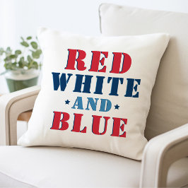 Cojín De Exterior Rojo Blanco y Azul Texto Patriótico en Negrita