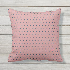 Cojín De Exterior Rosa turbio con puntos de Polka azul