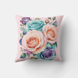 Cojín De Exterior Rosas rosados, azules y morados