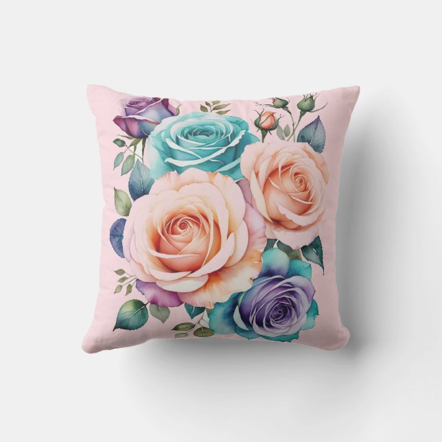 Cojín De Exterior Rosas rosados, azules y morados (Reverso )