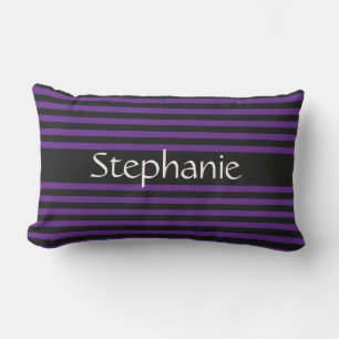 Cojín De Exterior Royal Purple Black Stripes White Custom Name