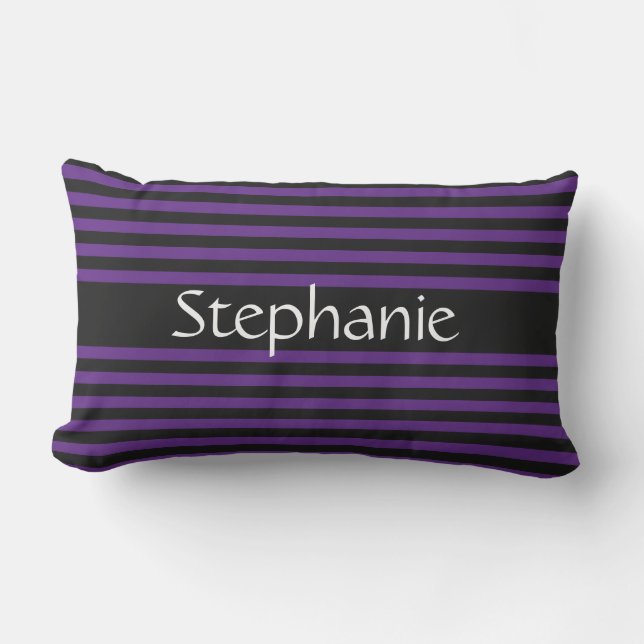 Cojín De Exterior Royal Purple Black Stripes White Custom Name (Anverso)