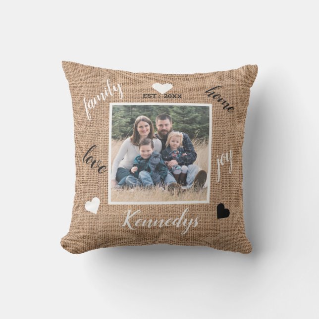 Cojín De Exterior Rústica granja Burlap Personalizado foto nombre de (Anverso)