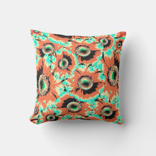 Cojín De Exterior Rústico Naranja Gerbera Patrón de flores