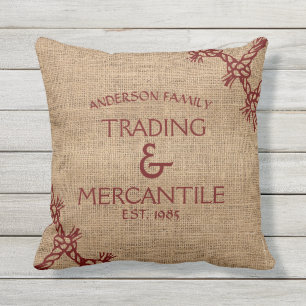 Cojín De Exterior Rústico País Burlap Rope Corners Familia Nombre 