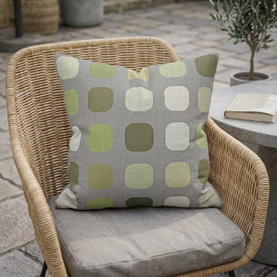 Cojín De Exterior Sage Olive Green Round Squetón Patrón En Gris