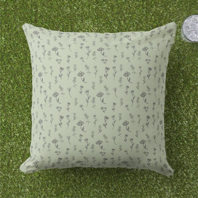 Cojín De Exterior Sage Verde Floral Discreto (Césped)
