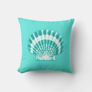 Cojín De Exterior Shell de vieira - Turquesa y blanco en Aqua