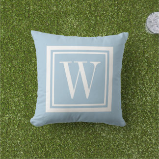 Cojín De Exterior Sky Blue and White Classic Square Monogram