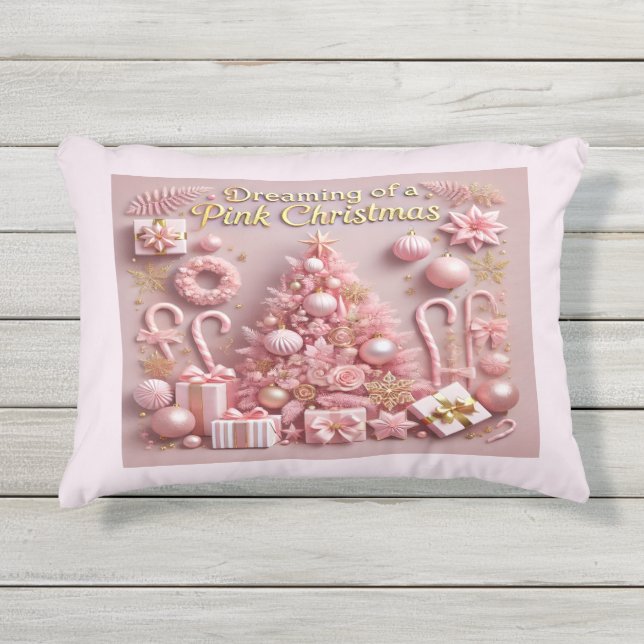 Cojín De Exterior Soñando con una Navidad rosa  (Anverso)