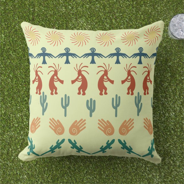 Cojín De Exterior Southwest American Indian Tribal Petroglyphs Art (Césped)