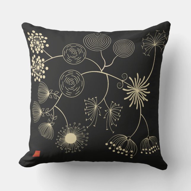 Cojín De Exterior "Spread of Love" Golden Black Abstract Flowers (Anverso)