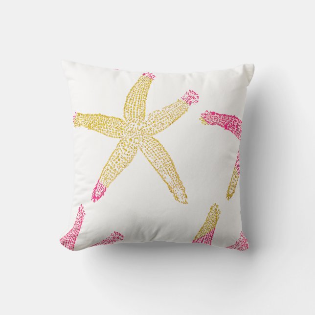 Cojín De Exterior Starfish Beach Hot Pink Purpurinoso Gold Cute blan (Anverso)