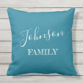 Cojín De Exterior Su familia Verde azulada azul y blanco personaliza