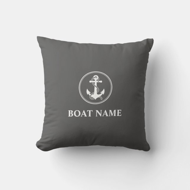 Cojín De Exterior Su nombre de barco Rope & Anchor Gray (Anverso)