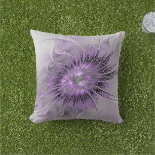 Cojín De Exterior Sueño de Flor de Lavanda Arte Fractal Abstracto Mo