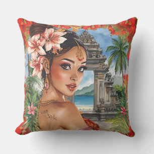 Cojín De Exterior Sueños exóticos de Bali, mujeres, templo, playa tr