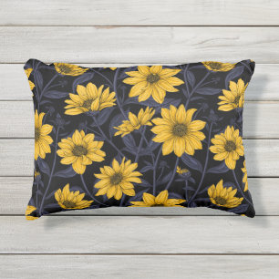 Cojín De Exterior Sunroot, girasol salvaje en amarillo y azul